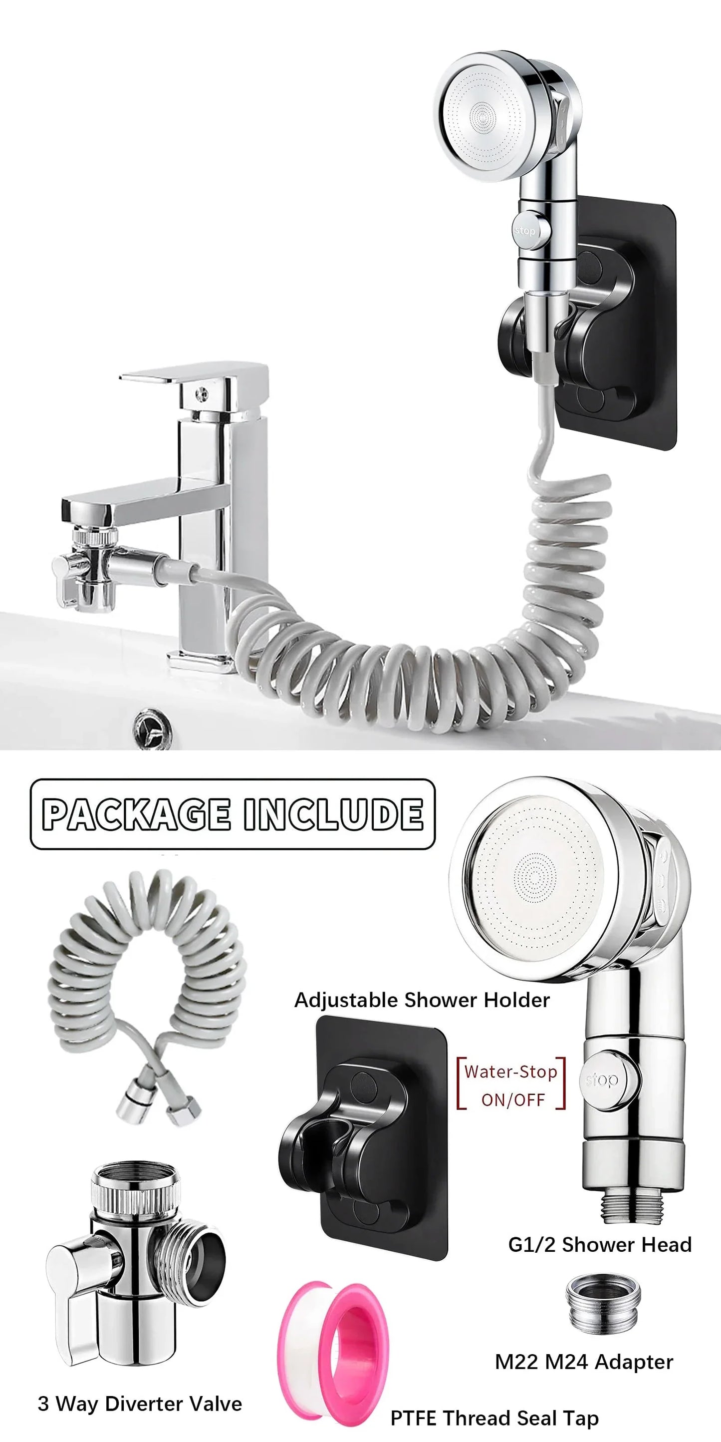 Handheld faucet water diverting shower