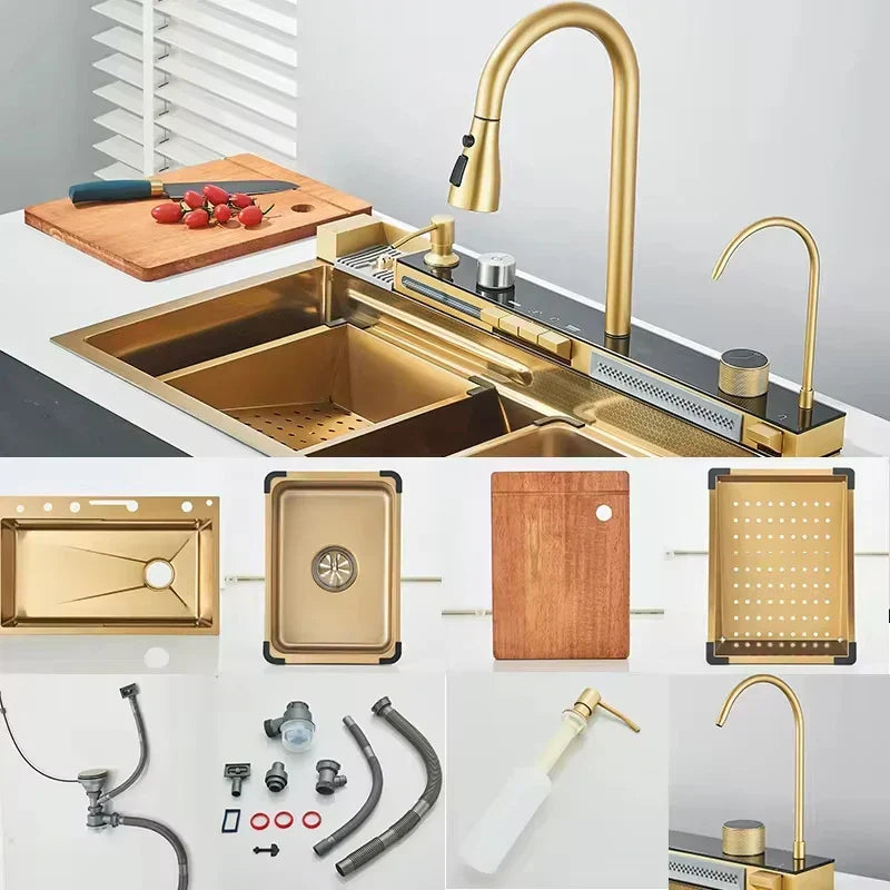 Stainless Steel Waterfall Kitchen Sink